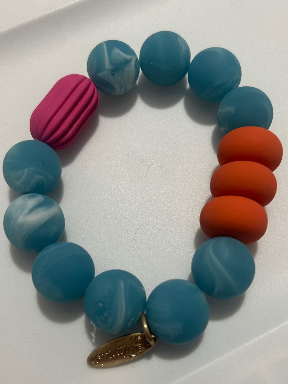 PLUNDER DREAMY BLUE MARBLED ACRYLIC ELASTIC BEAD BRACELET - Picture 5 of 5